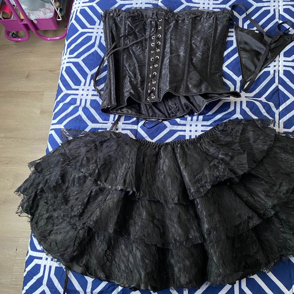 Black Lace Corset and Skirt Set